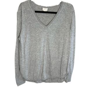 Caslon V-Neck Sweater Size Large Grey White & Purple Speckles Alpaca/Wool Blend